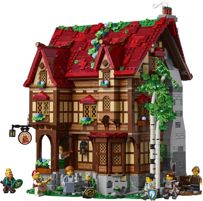 Sleepy Dragon Inn 910070。中世ファンタジーの宿と酒場、9体のミニフィギュア。画像：レゴグループ／BrickLink（Brickset掲載）。