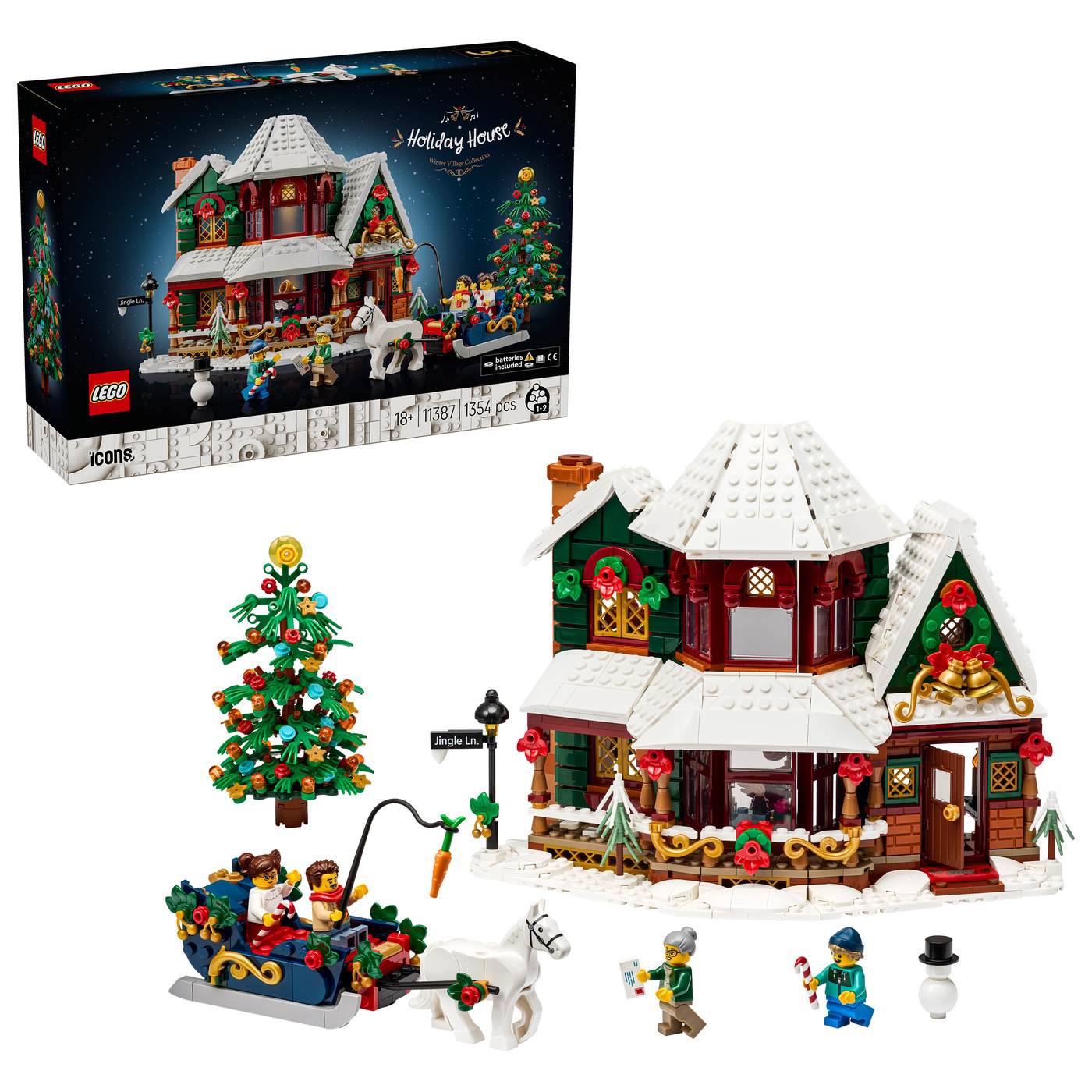 箱の表には Winter Village Collection と 18+|11387|1354 pcs の印字(画像: レゴグループ)