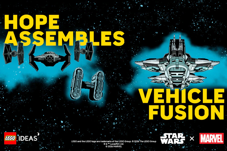 Vehicle Fusion部門の公式告知イラスト。複数の飛行ビークルと部門名が描かれている。応募作品や発売製品の写真ではない。画像:レゴグループ(LEGO Ideas)。