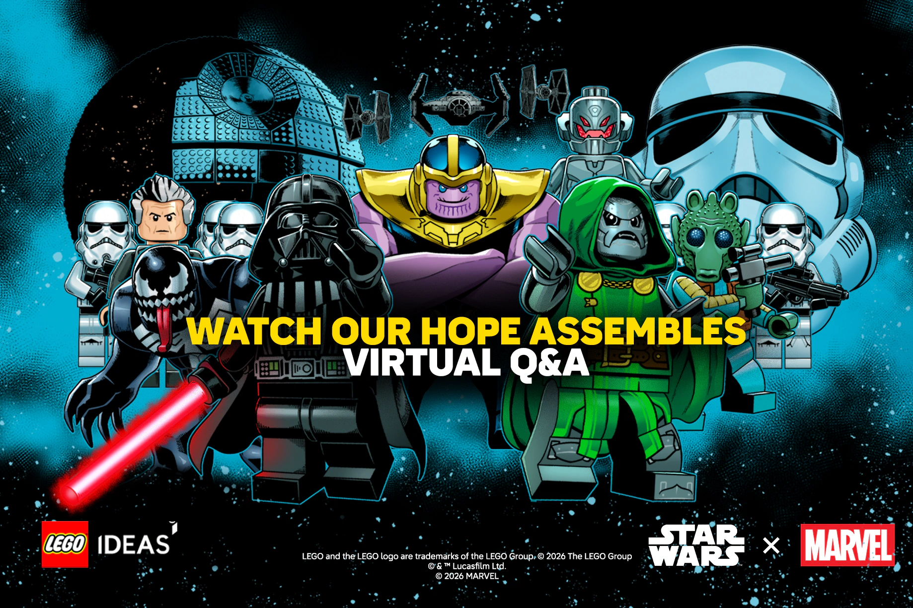 Hope Assembles公式Q&Aの告知イラスト。配信の録画と追加回答を紹介する広報素材で、発売製品の写真ではない。画像:レゴグループ/LEGO Ideas。