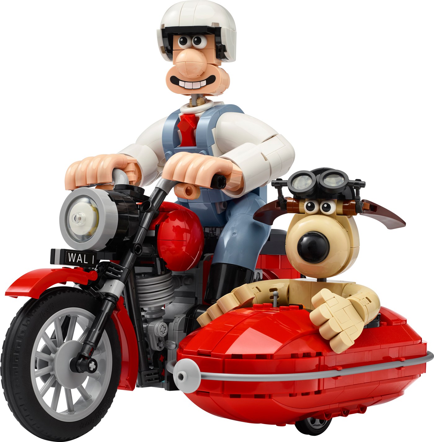 21371 Wallace & Gromit。レトロなバイクにウォレスとグルミットが乗り、車輪が回る(画像: レゴグループ)